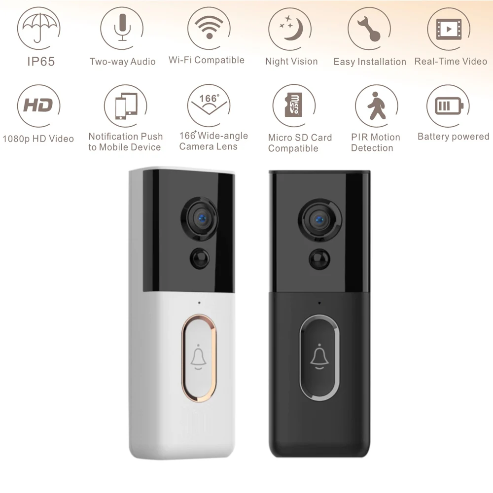 Sonnette vidéo de haute définition rechargeable avec Wifi