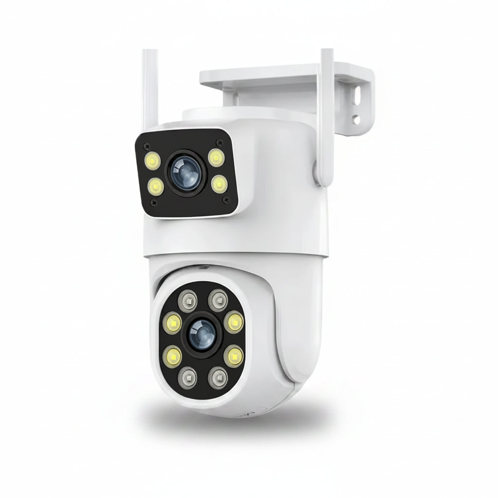 Caméra de surveillance 4MP Double Objectif – caméra de surveillance Maroc HD pour maison, bureau et magasin, caméra de sécurité connectée avec vision nocturne, idéale pour installation à Casablanca, Rabat, Marrakech, Tanger, Agadir, Fès, Meknès, Oujda, Kénitra et partout au Maroc