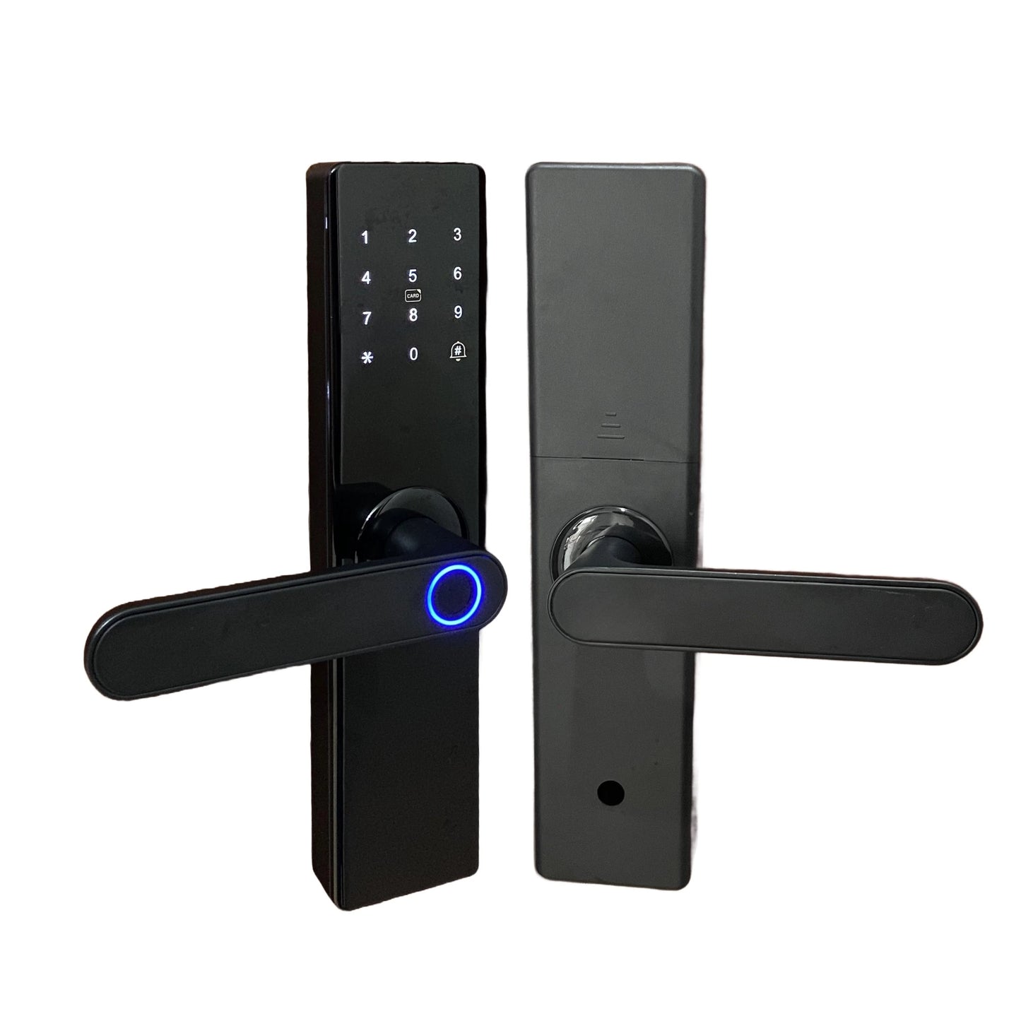 Serrure intelligente noire installée partout au Maroc, notamment à Casablanca, Rabat, Marrakech, Agadir et Tanger.