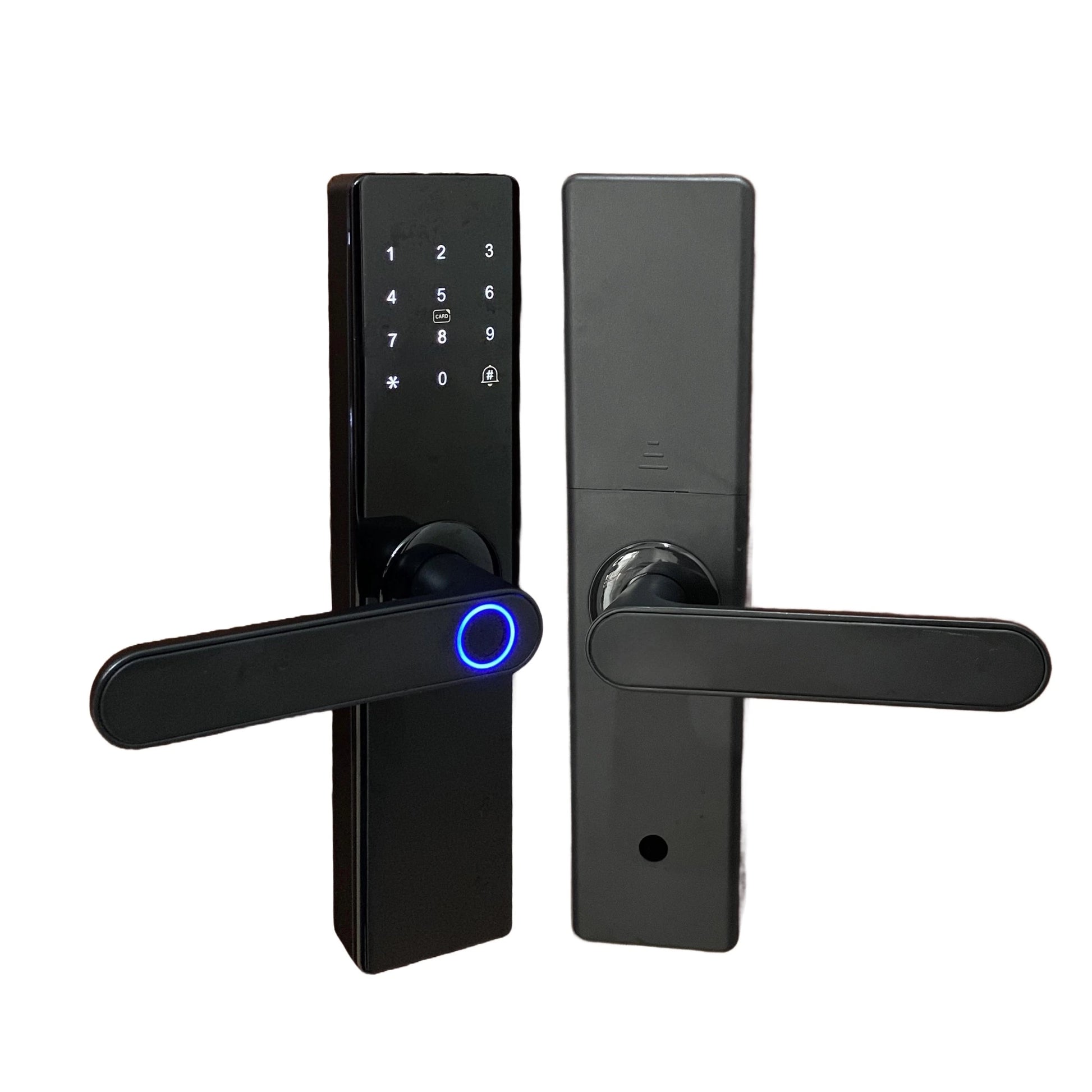Serrure intelligente noire installée partout au Maroc, notamment à Casablanca, Rabat, Marrakech, Agadir et Tanger.
