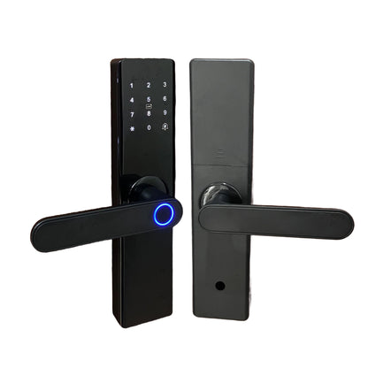 Serrure intelligente noire installée partout au Maroc, notamment à Casablanca, Rabat, Marrakech, Agadir et Tanger.