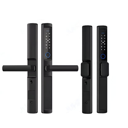 Serrure intelligente connectée noire D6 Slim au Maroc avec installation et configuration gratuites à Casablanca, Rabat, Marrakech, Fès, Tanger et Agadir. Compatible application Tuya ou SmartLife.