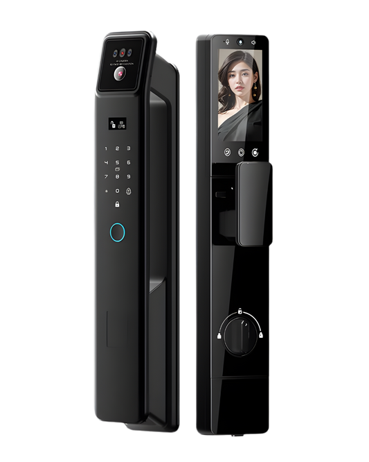 Serrure intelligente K16 Pro Face ID Nadi avec reconnaissance faciale 3D, caméra HD, écran intérieur, empreinte digitale et application Tuya Smart Life.