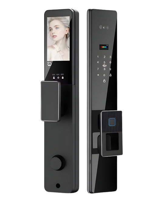Serrure Intelligente T8 Face ID Nadi avec reconnaissance faciale 3D, reconnaissance palmaire, empreinte digitale et application Tuya Smart.