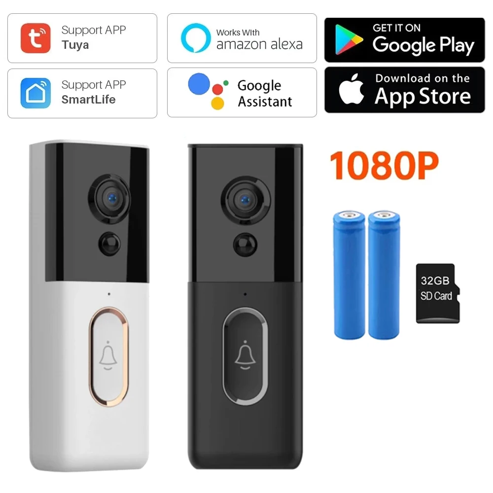 Sonnette vidéo de haute définition rechargeable avec Wifi