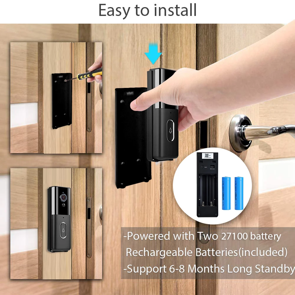 Sonnette vidéo de haute définition rechargeable avec Wifi