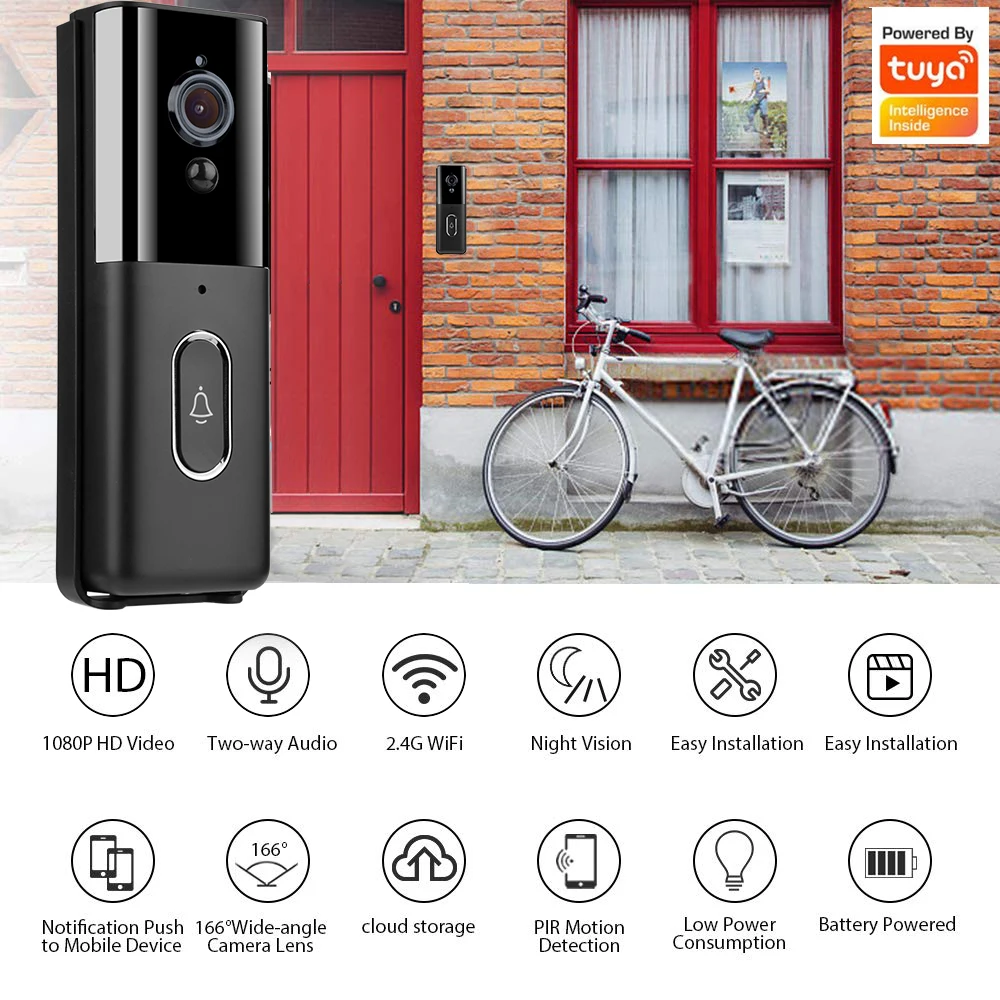Sonnette vidéo de haute définition rechargeable avec Wifi