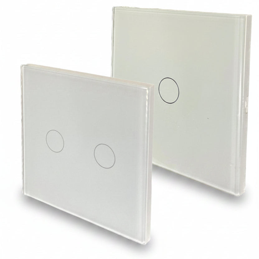Interrupteur intelligent d’éclairage Blanc sans plaque pour système domotique au Maroc, contrôle connecté moderne compatible maison intelligente à Rabat, Casablanca, Marrakech, Agadir, Tanger, Fès et Meknès.